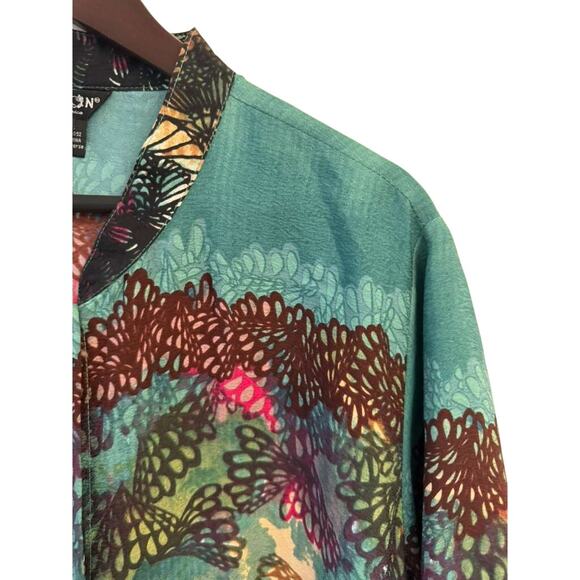 Citron Santa Monica Tunic Blouse Womens 3X Teal Relaxed Silk Boho Resort Artcore - Picture 4 of 6
